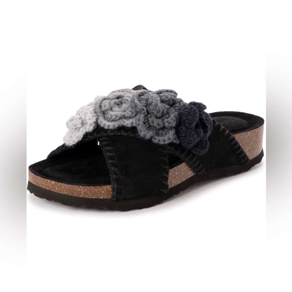 Muk Luks Penelope Cross Sandal-Black and Gray‎ Slides-Size 8-NWT